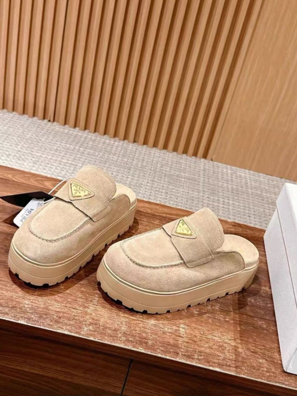 Prada Beige Backless Platform Mule Clog Shoes